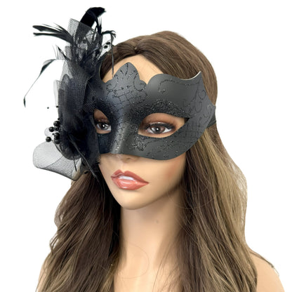 Black Women Masquerade Mask Costume Venetian Feather Masks For Mardi Gras Party, Halloween