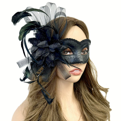 Black Women Masquerade Mask Costume Venetian Feather Masks For Mardi Gras Party, Halloween