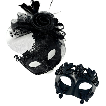 Couples Masquerade Masks, Men Women Venetian Feather Mask For Mardi Gras Cosplay Wedding Graduation Party