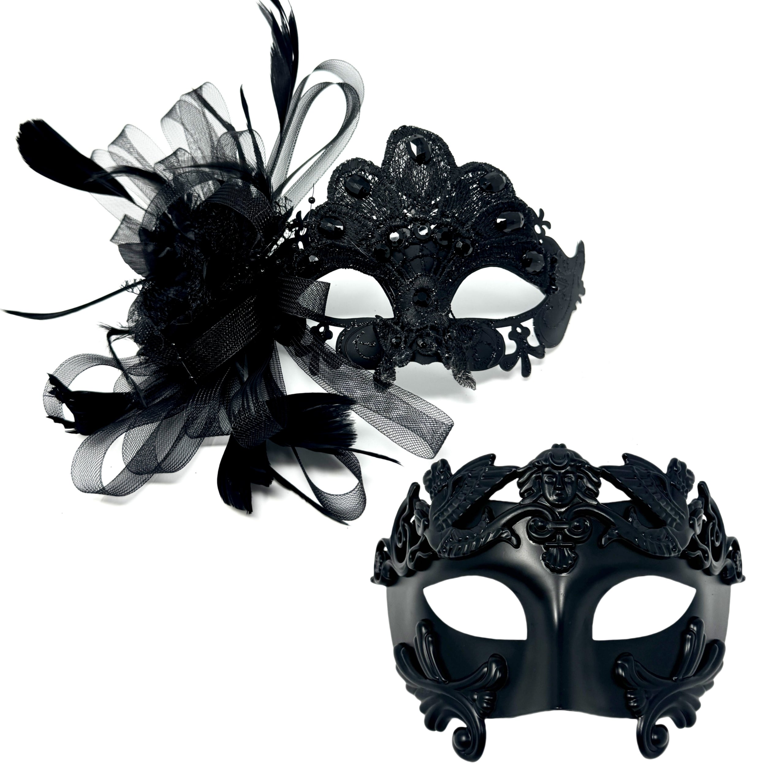 Couples Masquerade Masks, Men Women Venetian Feather Mask For Mardi Gras Cosplay Wedding Graduation Party