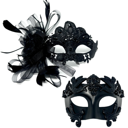 Couples Masquerade Masks, Men Women Venetian Feather Mask For Mardi Gras Cosplay Wedding Graduation Party