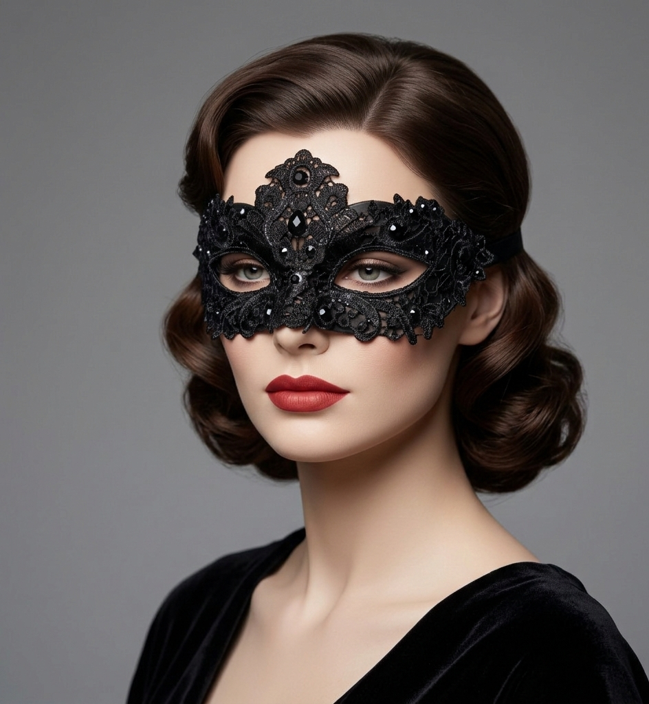 Black Women Lace Rhinestone Venetian Masquerade Party Mask Halloween Mardi Gras Cosplay Costume Masks