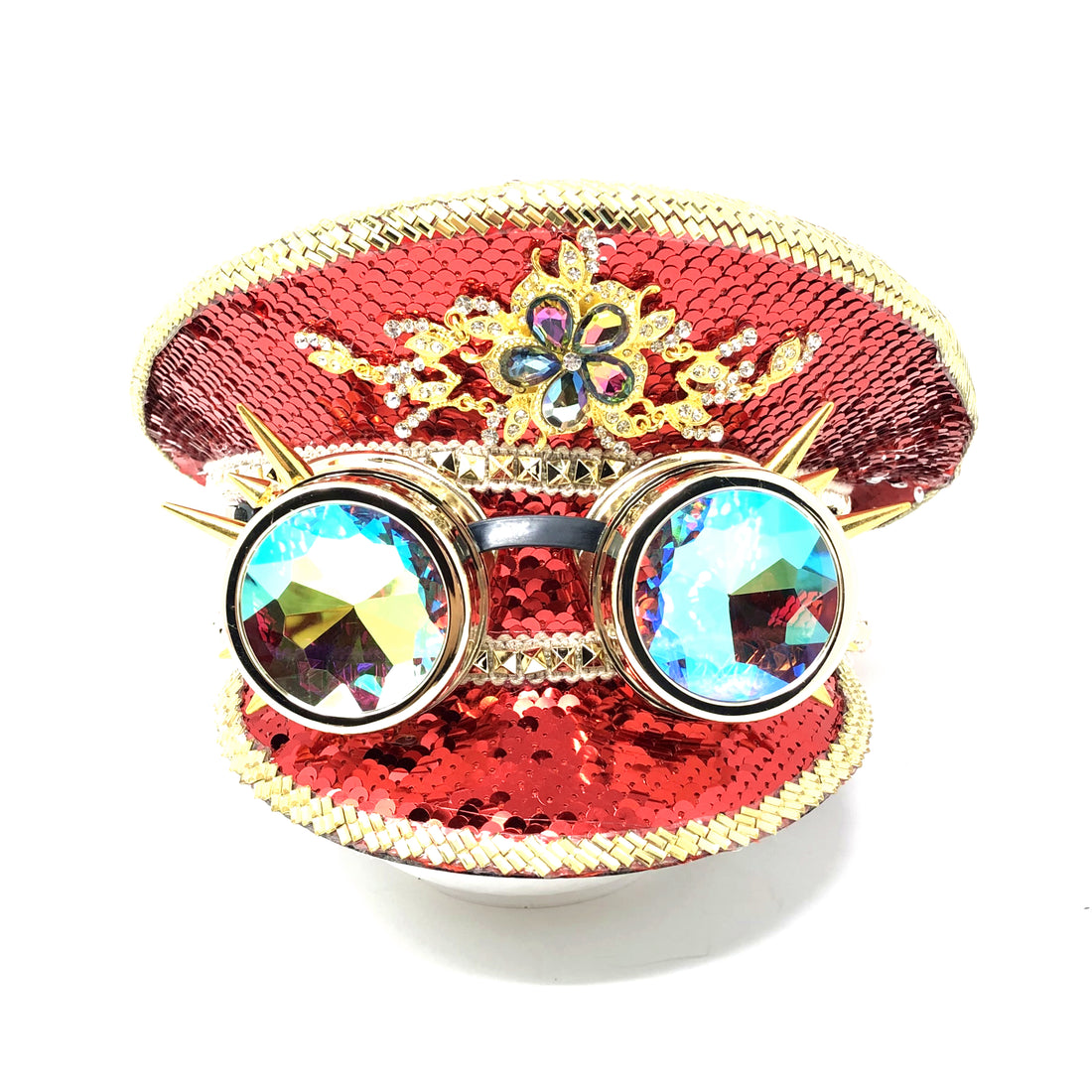 RAVE captain Style Luxury Women Rhinestone Sequin Top Hat With Goggle For Christmas Costume Cosplay