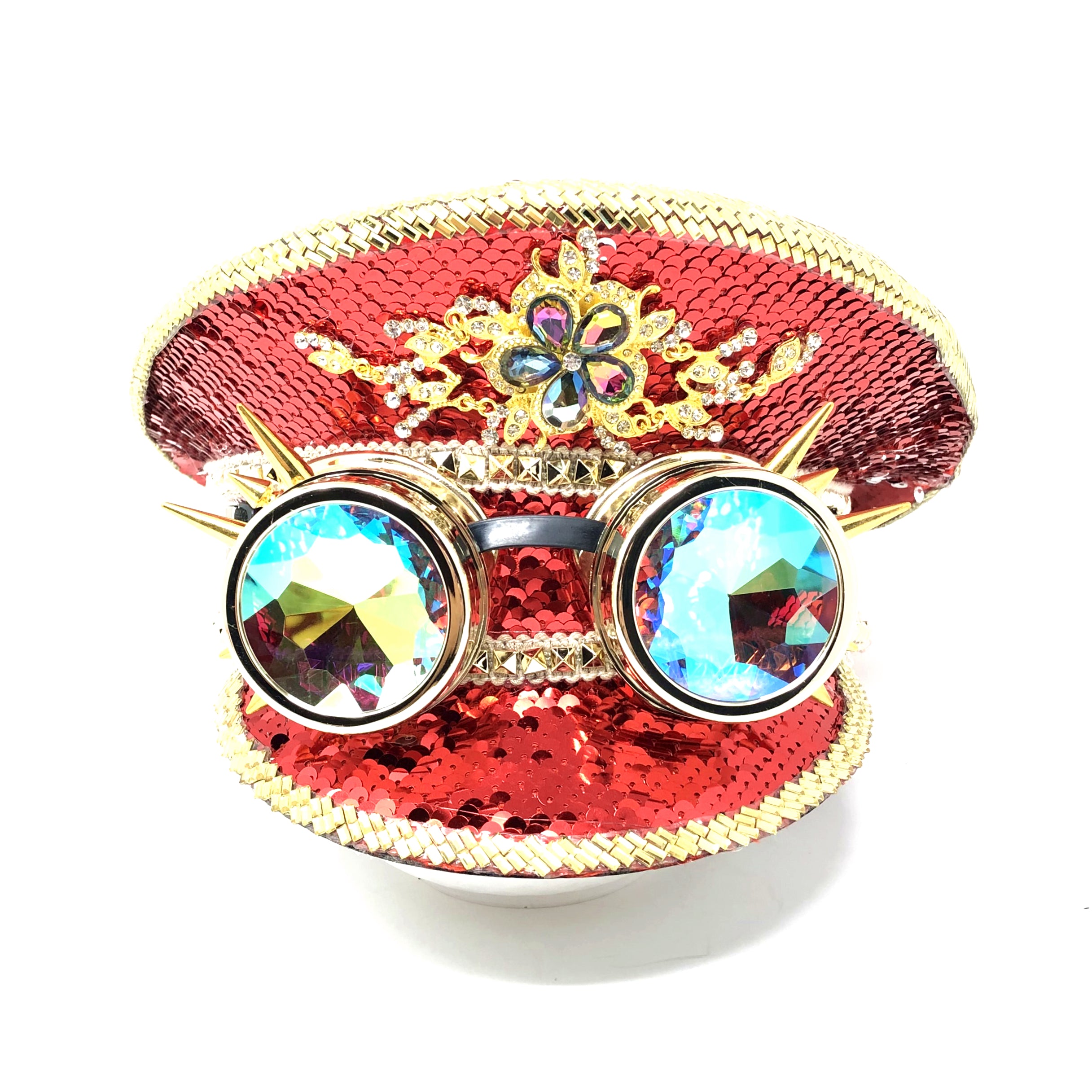 RAVE captain Style Luxury Women Rhinestone Sequin Top Hat With Goggle For Christmas Costume Cosplay