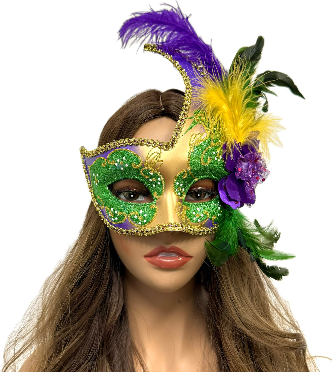 Women Costume Feather Masquerade Party Masks - Green
