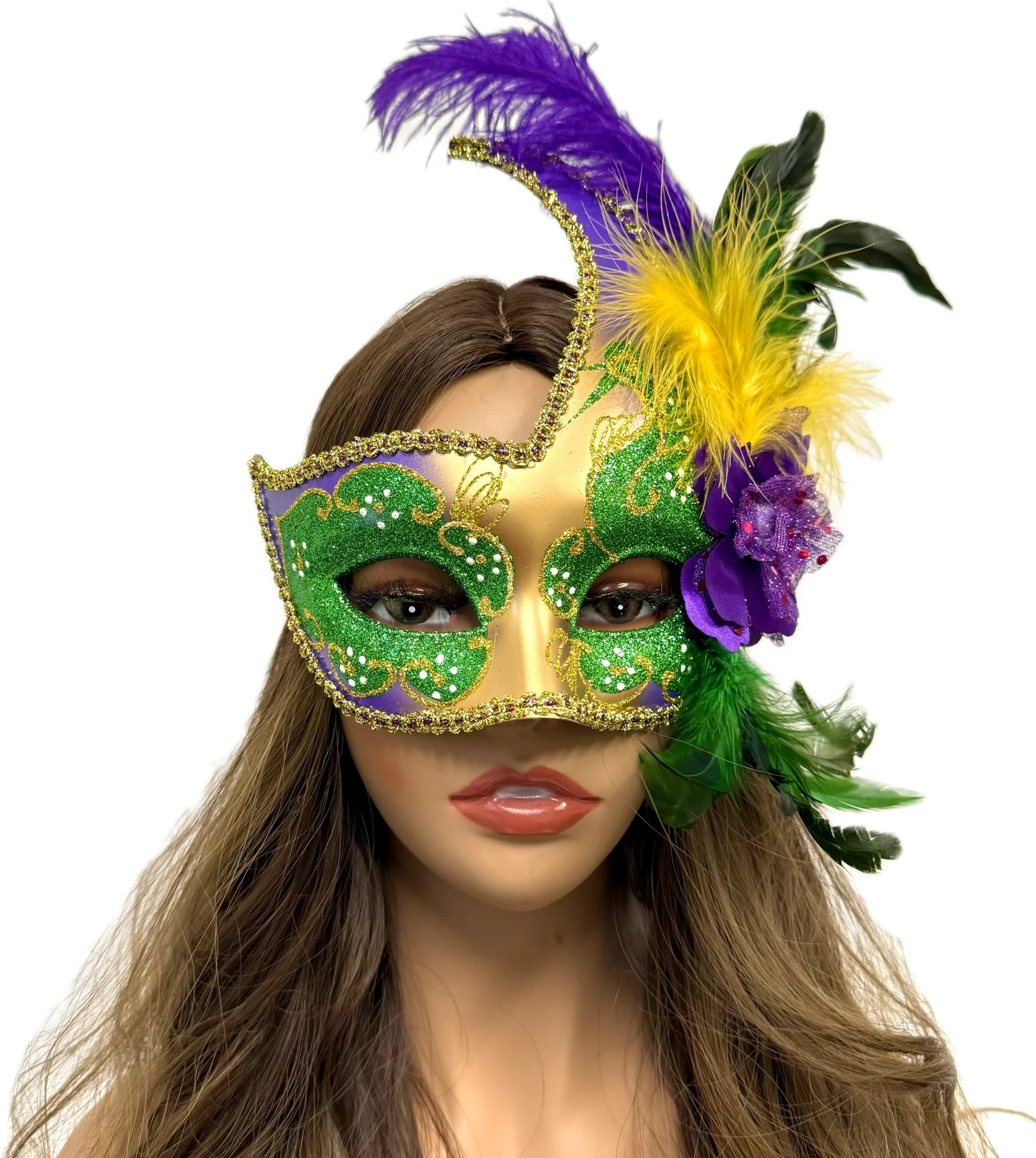 Green Women Venetian Feather Masquerade Party Mask For Mardi Gras , Halloween