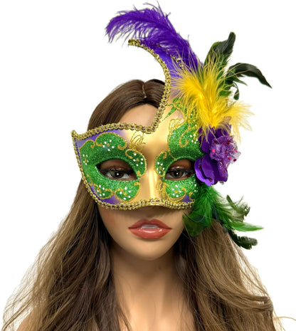 Green Women Venetian Feather Masquerade Party Mask For Mardi Gras , Halloween