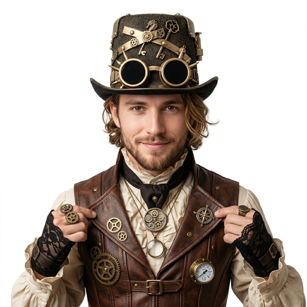 gold Steampunk Victorian Mad Hatter Top Hat with Goggles