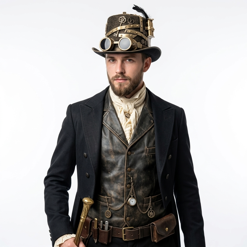 gold Steampunk Victorian Mad Hatter Top Hat with Goggles
