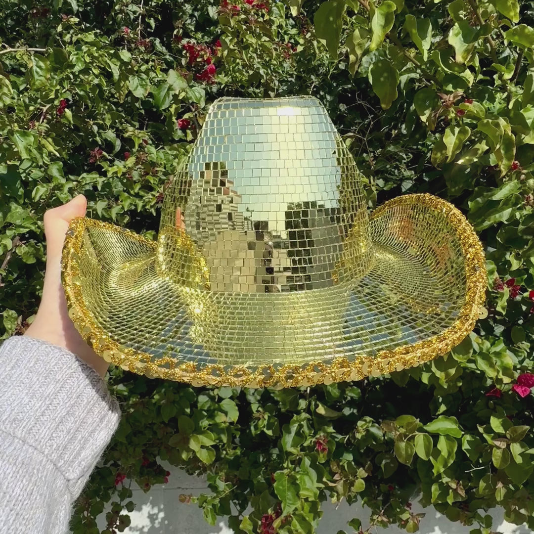 Disco Ball Mirror Cowboy Hat, Sparkly Concert Hat for Music Festivals Cowgirl Hat