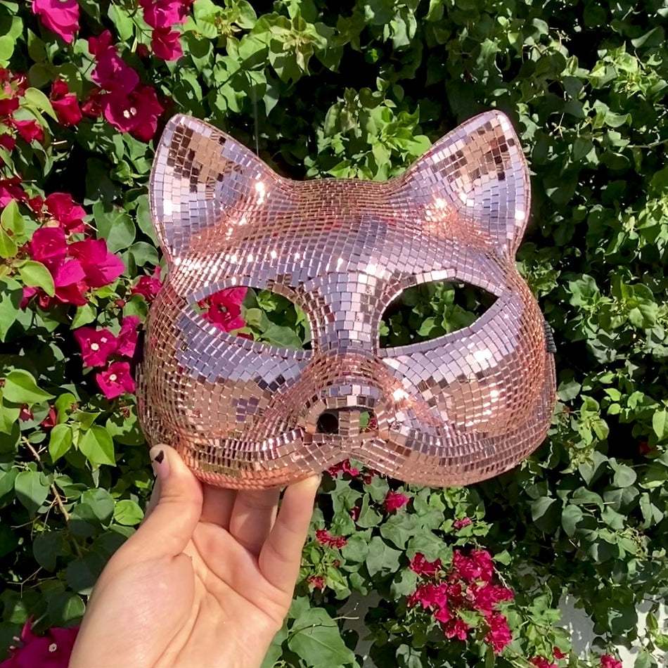 Disco Ball Mirror Cat Face mask, Animal face mask with mirror pieces, Glitter disco cat face mask For Rave, Party, Festivals