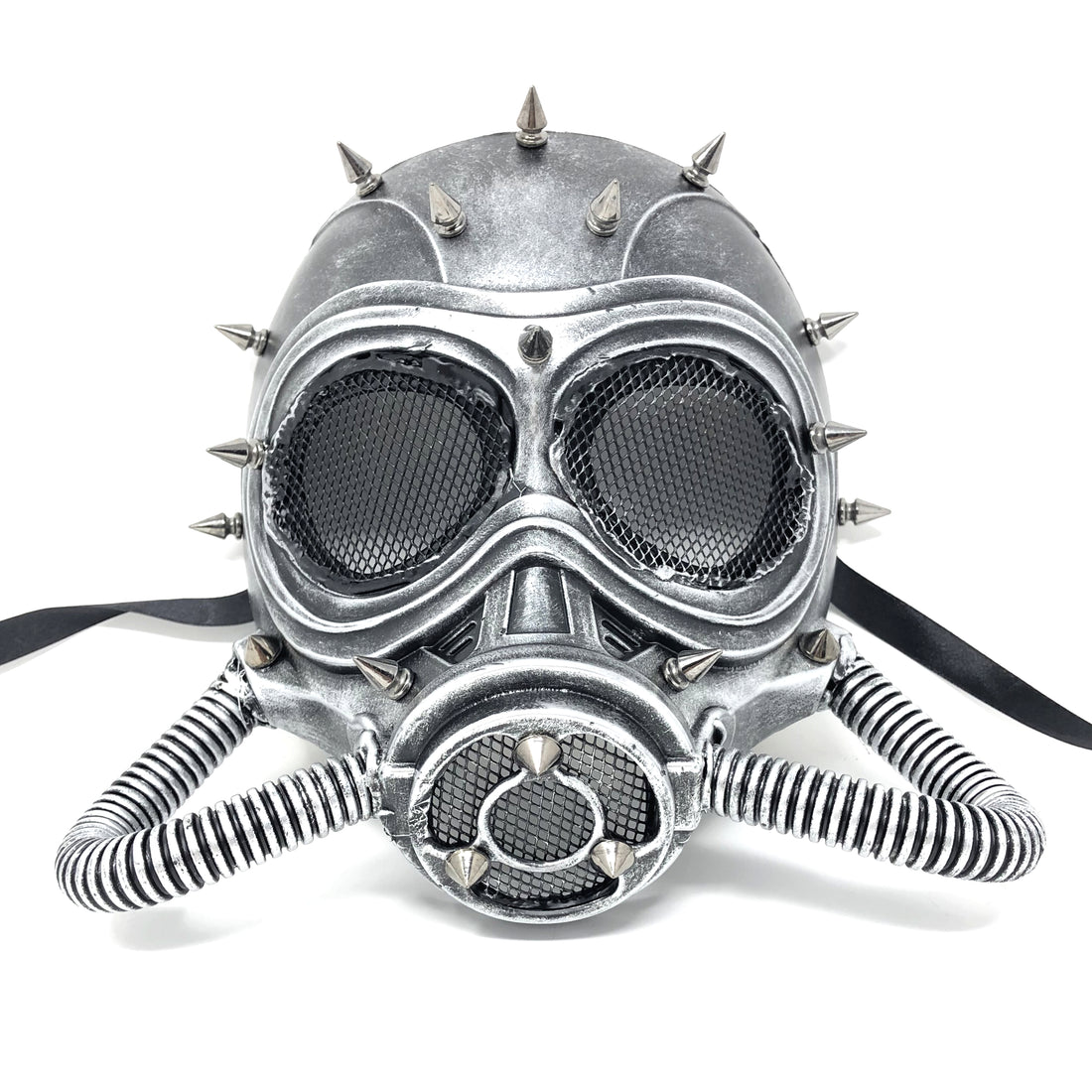 silver gas masquerade mask with spikes for halloween