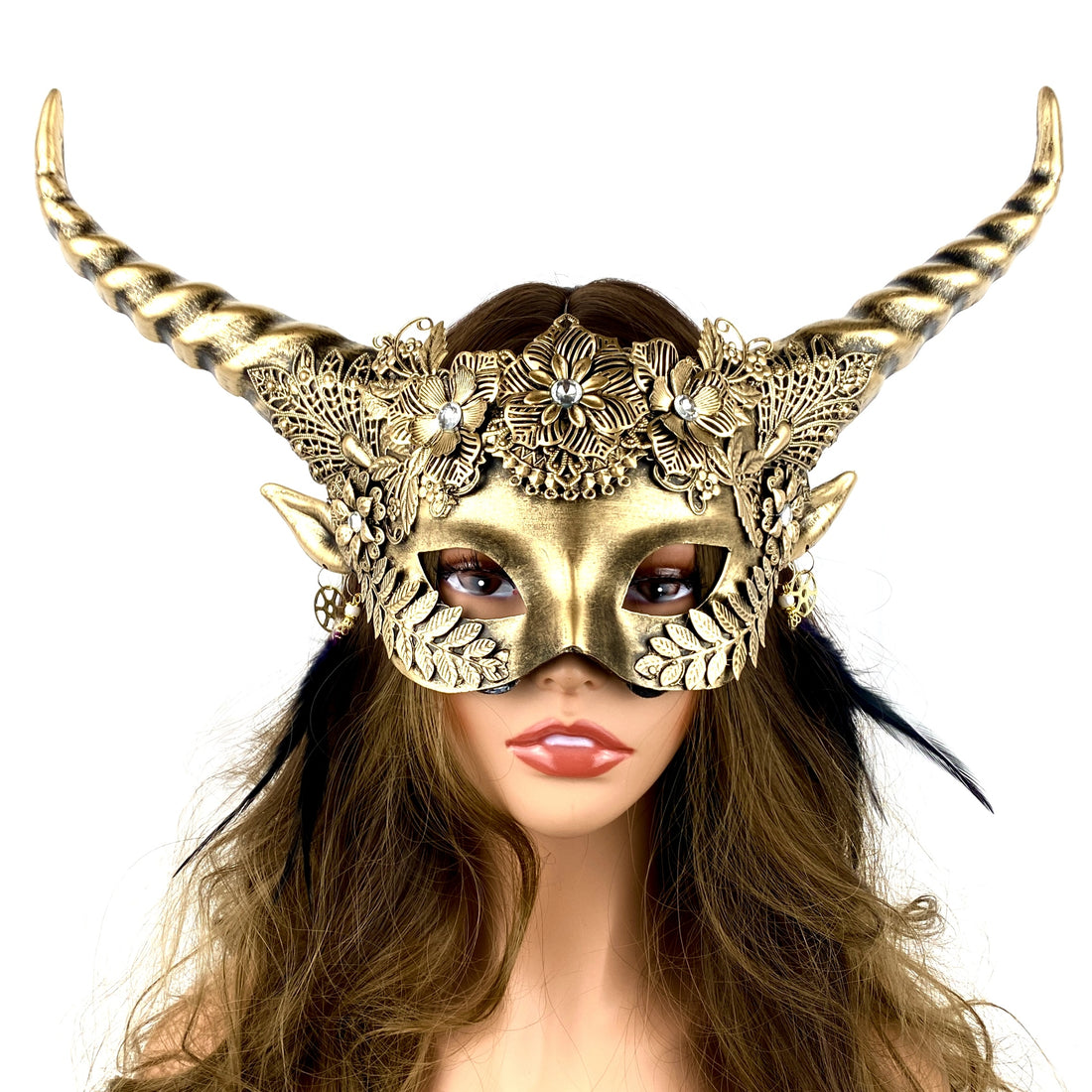 women Gold metallic Devil goat horn masquerade mask for Halloween
