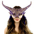 women Purple metallic Devil goat horn masquerade mask for Halloween