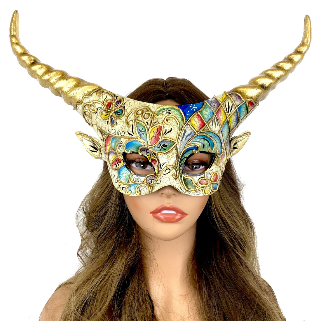 women classic gold Devil goat horn masquerade mask for Halloween