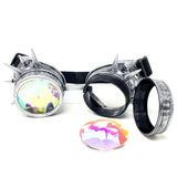 Steampunk Rave Rainbow Crystal Lenses Steampunk Goggles, Vintage Victorian Burning Man Metallic Goggles