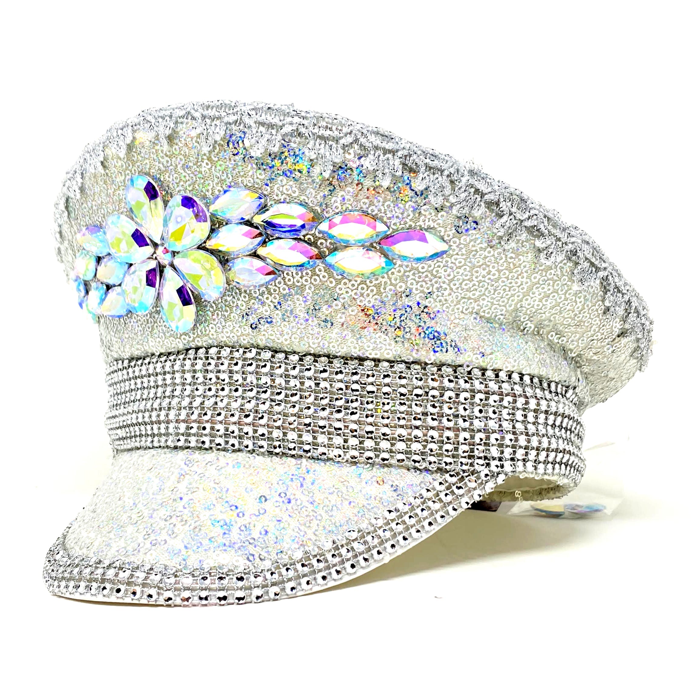 LED Light Up RAVE Captain Style Luxury Women Rhinestone Neon Top Hat Halloween Christmas Burning Man Hat