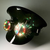 LED Light Up Festival Police Hat, Festival Rave Captain Style Hat With Led Goggles