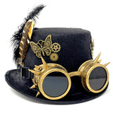 Steampunk Style Metallic Black Top Hat Scientist Time Traveler Halloween Christmas Burning Man Costume Cosplay with Goggles