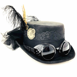Steampunk Top Hat Mad Scientist Time Traveler Feather Halloween Costume Cosplay Party with Goggles