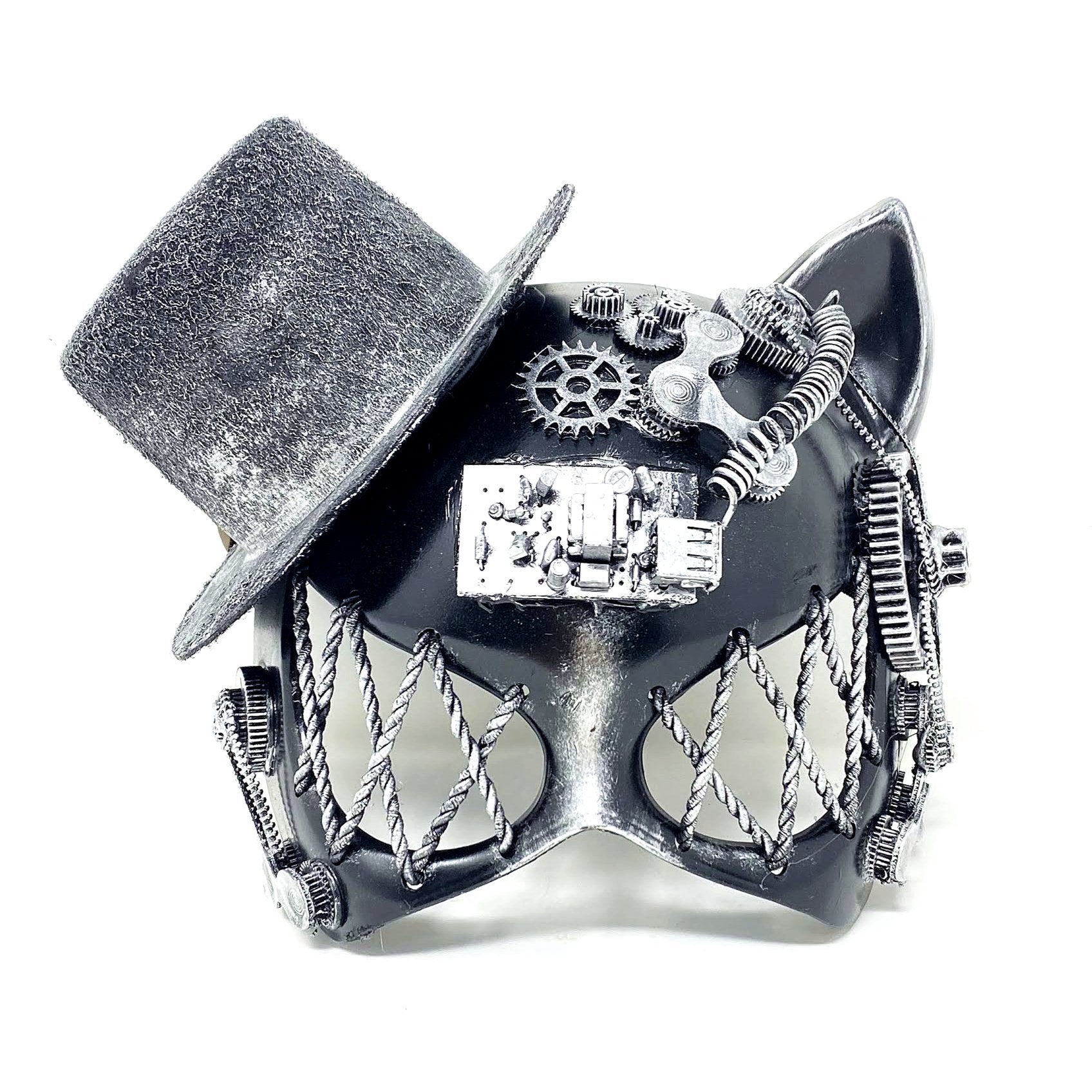 Cat Women Steampunk Masquerade Party Ball Face Mask For Halloween - Silver