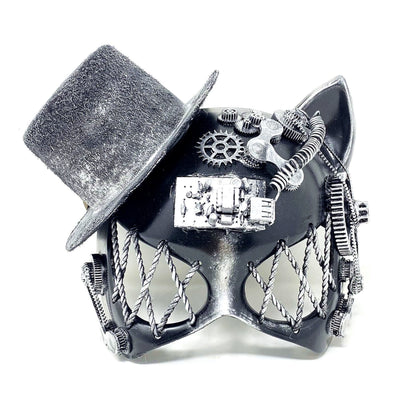 Cat Women Steampunk Masquerade Party Ball Face Mask For Halloween - Silver