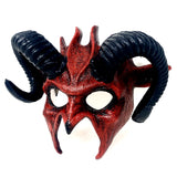 Black Silver Krampus Ram Demon with Horns Devil Halloween Mask, Demonic Horned Devil Metallic Finish Half Face Mask