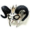 Black Silver Krampus Ram Demon with Horns Devil Halloween Mask, Demonic Horned Devil Metallic Finish Half Face Mask