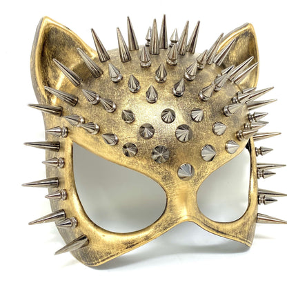 Cat Women Masquerade Party Ball Spike Face Mask -Gold