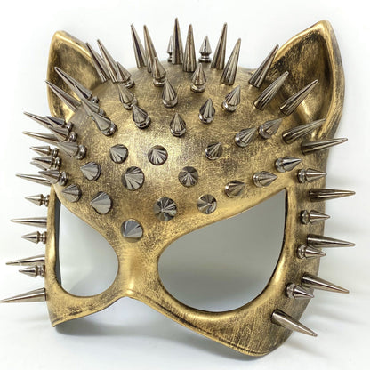 Cat Women Masquerade Party Ball Spike Face Mask -Gold