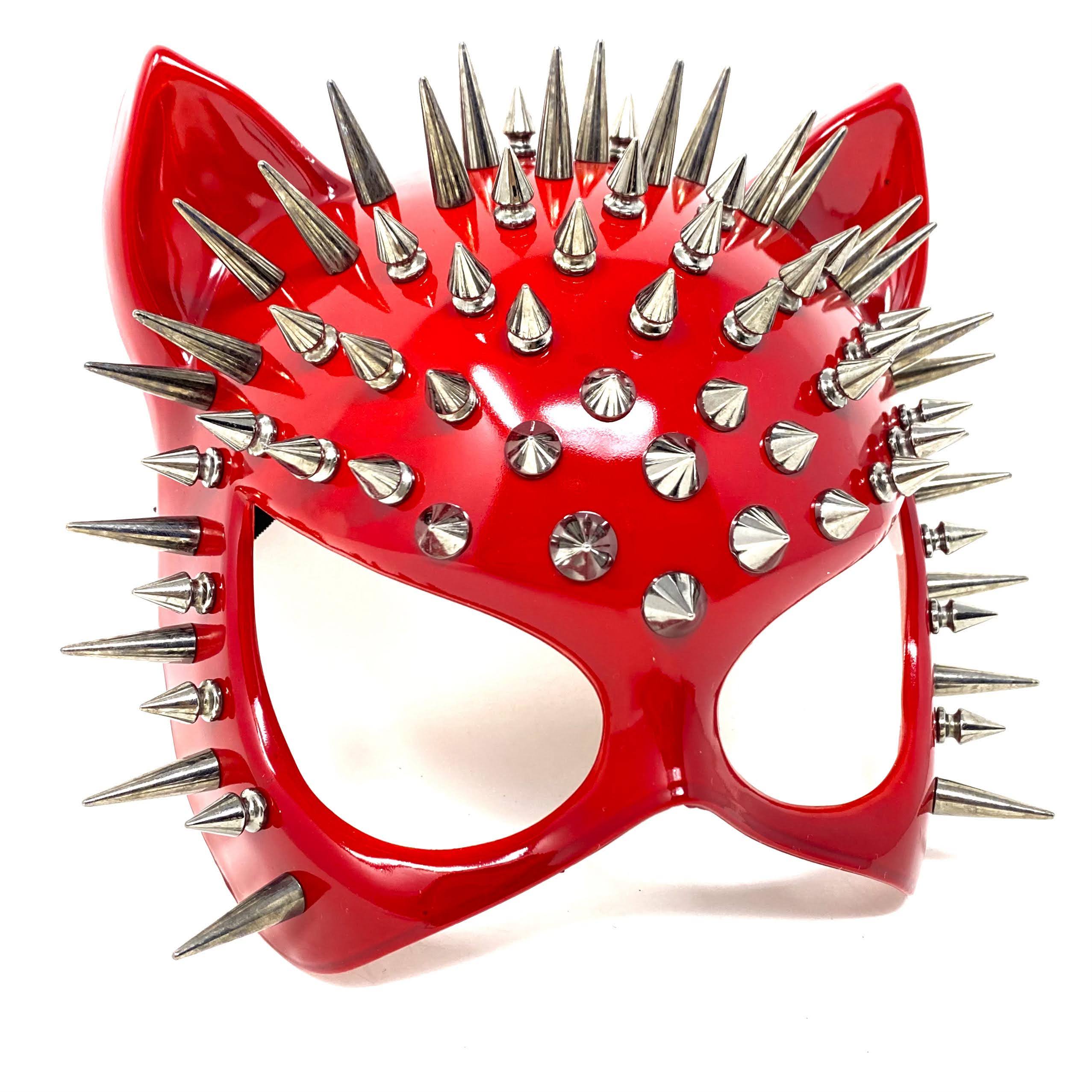 Cat Women Masquerade Party Ball Spike Face Mask -Red