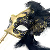 Black Venetian Feather Masquerade Mask With Stick For Women Costume Party, Halloween, Christmas