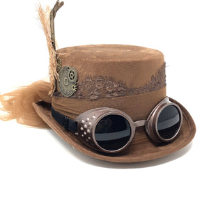 Steampunk Top Hat Mad Scientist Time Traveler Feather Halloween Costume Cosplay Party with Goggles