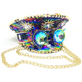 Steampunk RAVE captain Style Luxury Women Girl Rhinestone Sequin Top Hat With Goggle Halloween Christmas Costume Cosplay